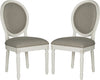 Safavieh Holloway 19''H French Brasserie Linen Oval Side Chair-Silver Nail Heads Light Grey and Cream Furniture 