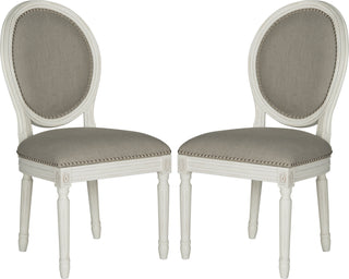 Safavieh Holloway 19''H French Brasserie Linen Oval Side Chair-Silver Nail Heads Light Grey and Cream Furniture 