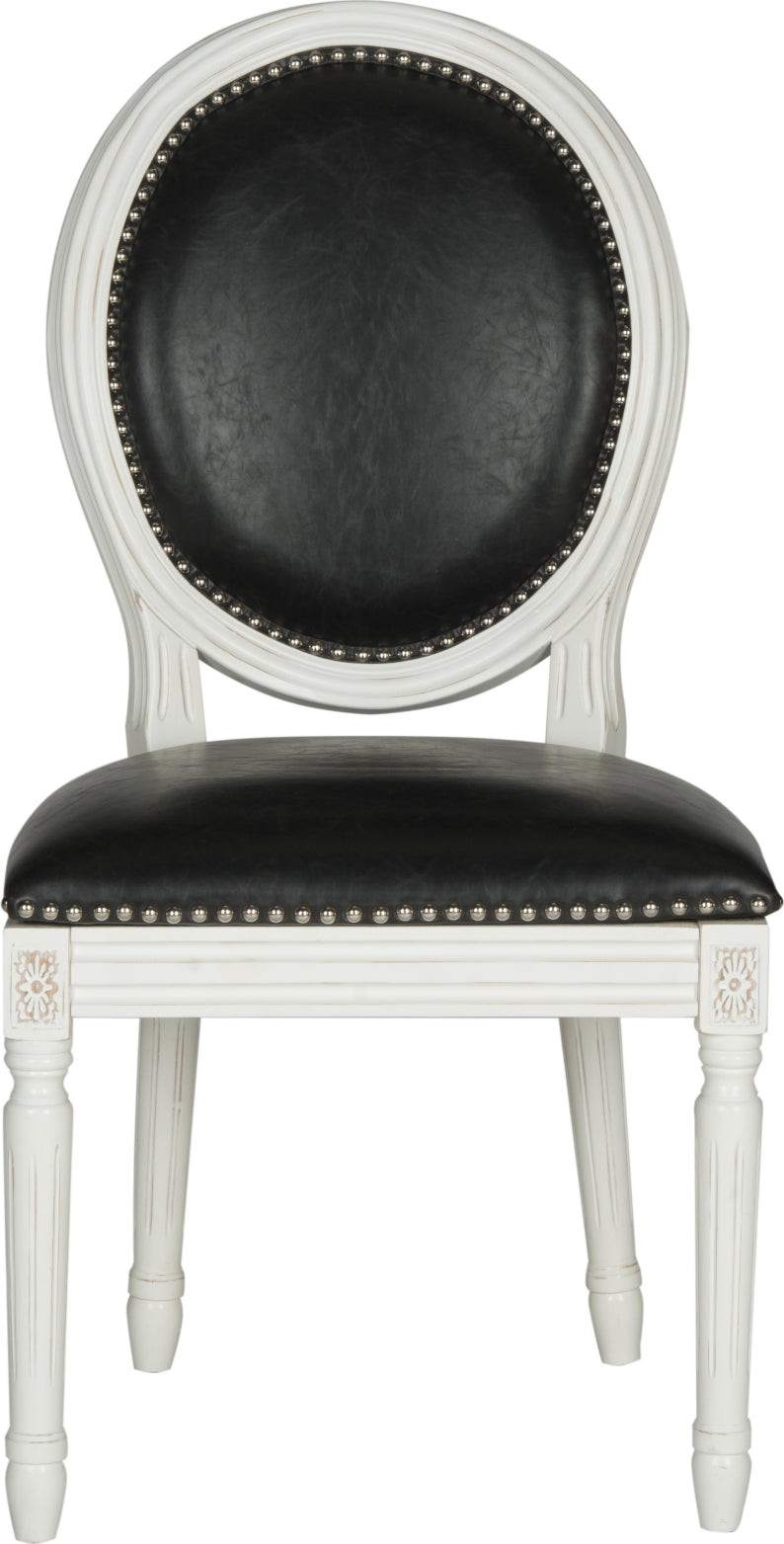 Safavieh Holloway French Brasserie Leather Oval Side Chair-Silver