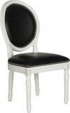 Safavieh Holloway 19''H French Brasserie Leather Oval Side Chair-Silver Nail Heads Black and Cream Furniture 