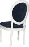 Safavieh Holloway 19''H French Brasserie Velvet Oval Side Chair-Silver Nail Heads Navy and Cream Furniture 
