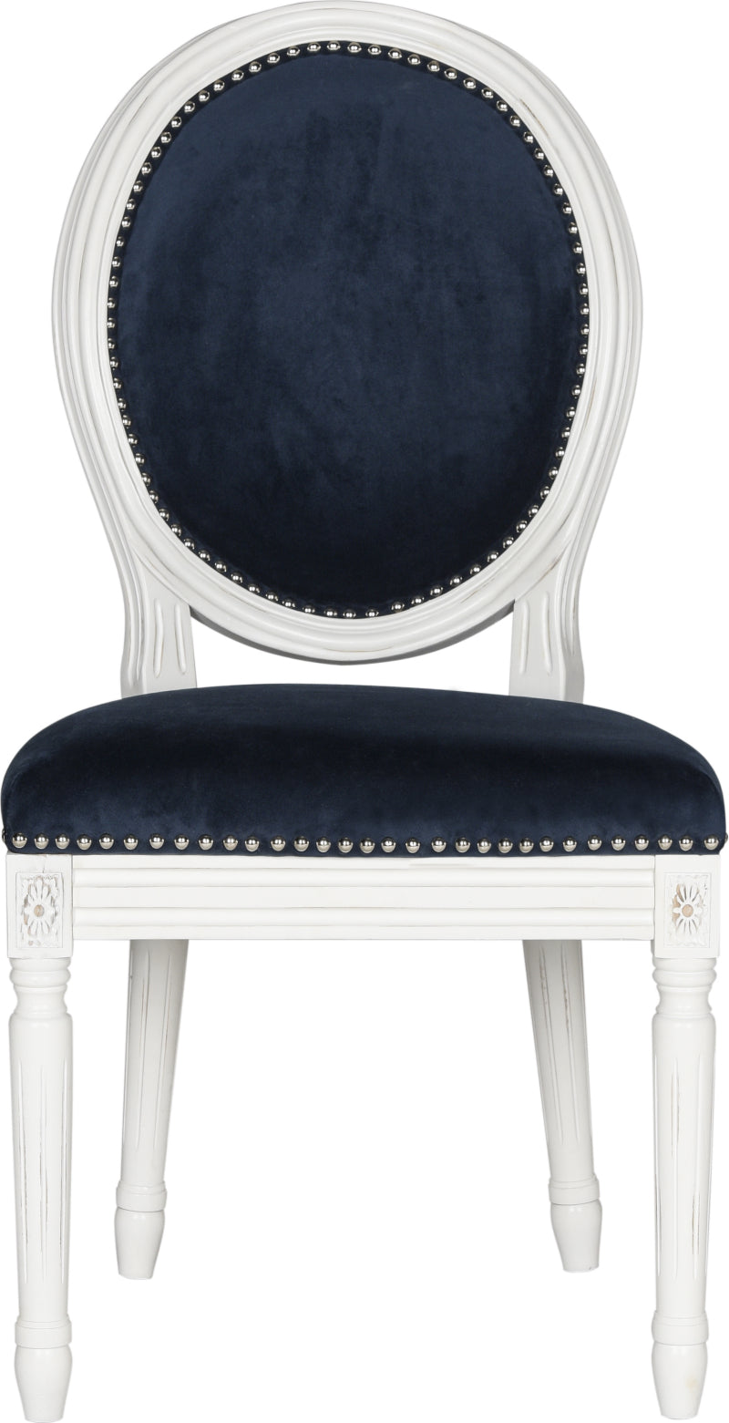 Safavieh Holloway 19''H French Brasserie Velvet Oval Side Chair-Silver Nail Heads Navy and Cream Furniture main image