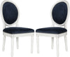Safavieh Holloway 19''H French Brasserie Velvet Oval Side Chair-Silver Nail Heads Navy and Cream Furniture 