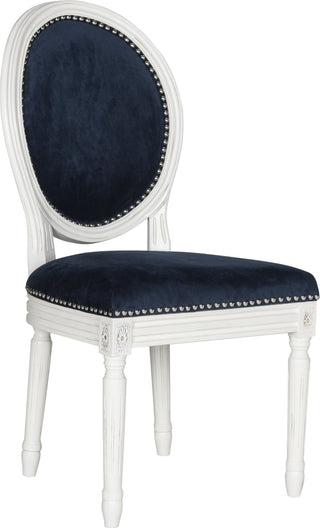 Safavieh Holloway 19''H French Brasserie Velvet Oval Side Chair-Silver Nail Heads Navy and Cream Furniture 