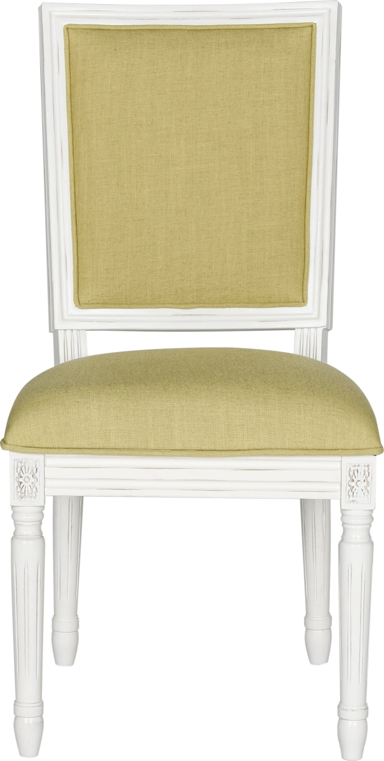 Safavieh Buchanan 19''H French Brasserie Linen Rect Side Chair Spring Green and Cream Furniture main image