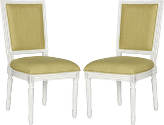 Safavieh Buchanan 19''H French Brasserie Linen Rect Side Chair Spring Green and Cream Furniture 