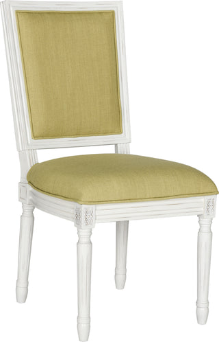 Safavieh Buchanan 19''H French Brasserie Linen Rect Side Chair Spring Green and Cream Furniture 