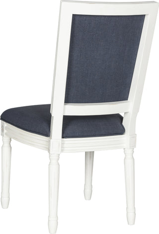 Safavieh Buchanan 19''H French Brasserie Linen Rect Side Chair Navy and Cream Furniture 