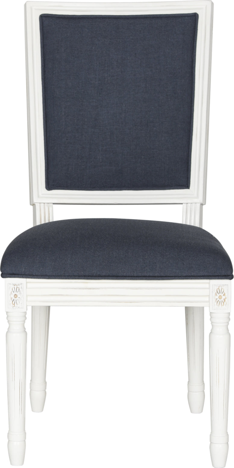 Safavieh Buchanan 19''H French Brasserie Linen Rect Side Chair Navy and Cream Furniture main image