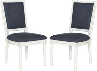 Safavieh Buchanan 19''H French Brasserie Linen Rect Side Chair Navy and Cream Furniture 