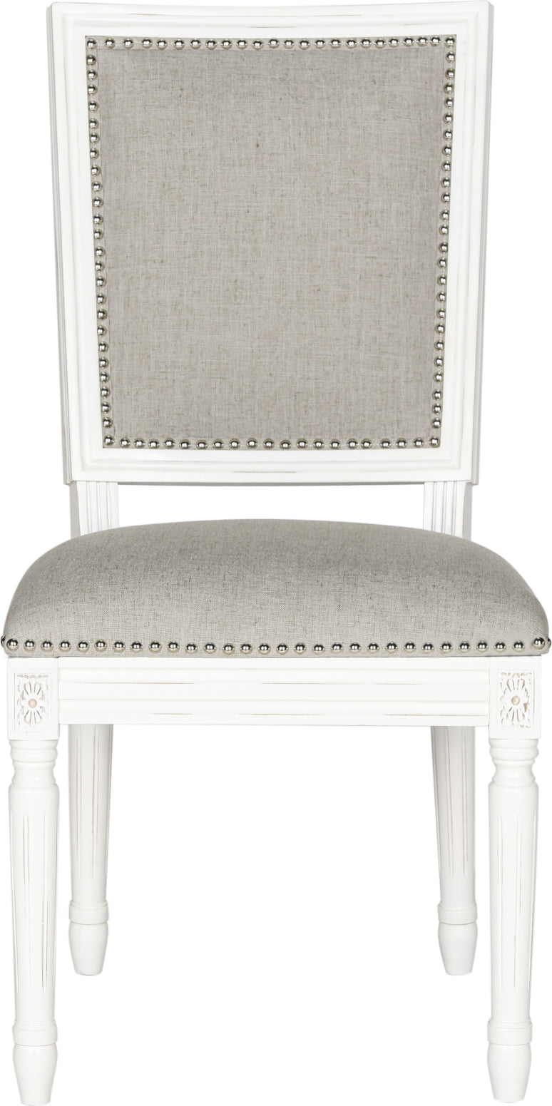 Safavieh Buchanan 19''H French Brasserie Linen Rect Side Chair-Silver Nail Heads Light Grey and Cream Furniture main image
