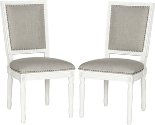 Safavieh Buchanan 19''H French Brasserie Linen Rect Side Chair-Silver Nail Heads Light Grey and Cream Furniture 