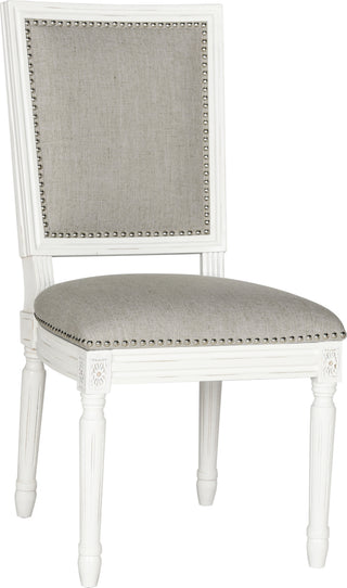 Safavieh Buchanan 19''H French Brasserie Linen Rect Side Chair-Silver Nail Heads Light Grey and Cream Furniture 