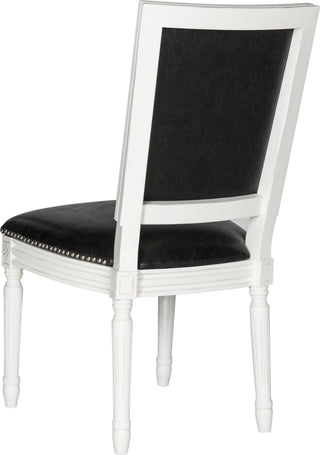 Safavieh Buchanan 19''H French Brasserie Leather Rect Side Chair-Silver Nail Heads Black and Cream Furniture 