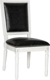Safavieh Buchanan 19''H French Brasserie Leather Rect Side Chair-Silver Nail Heads Black and Cream Furniture 