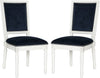 Safavieh Buchanan 19''H French Brasserie Velvet Rect Side Chair-Silver Nail Heads Navy and Cream Furniture 