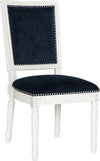 Safavieh Buchanan 19''H French Brasserie Velvet Rect Side Chair-Silver Nail Heads Navy and Cream Furniture 