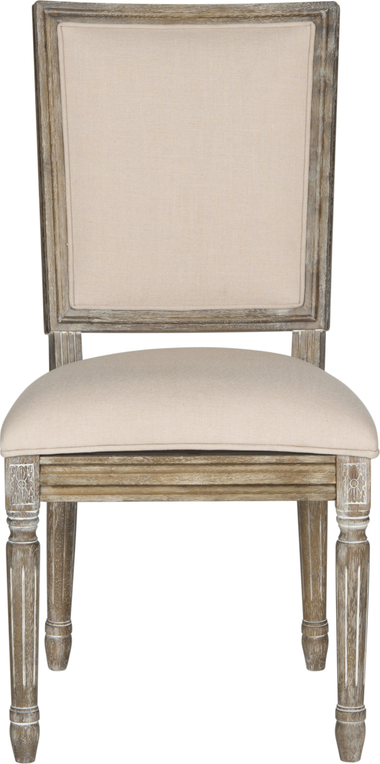 Safavieh Buchanan 19''H French Brasserie Linen Rect Side Chair Beige and Rustic Oak Furniture main image