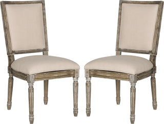 Safavieh Buchanan 19''H French Brasserie Linen Rect Side Chair Beige and Rustic Oak Furniture 