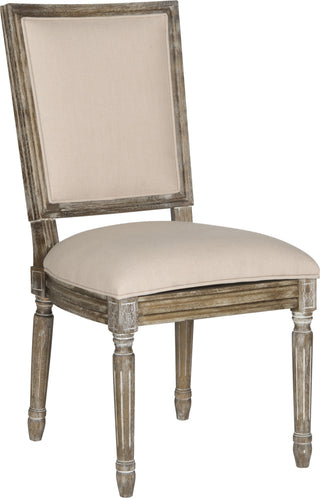 Safavieh Buchanan 19''H French Brasserie Linen Rect Side Chair Beige and Rustic Oak Furniture 