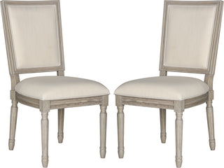 Safavieh Buchanan 19''H French Brasserie Linen Rect Side Chair Light Beige and Rustic Grey Furniture 