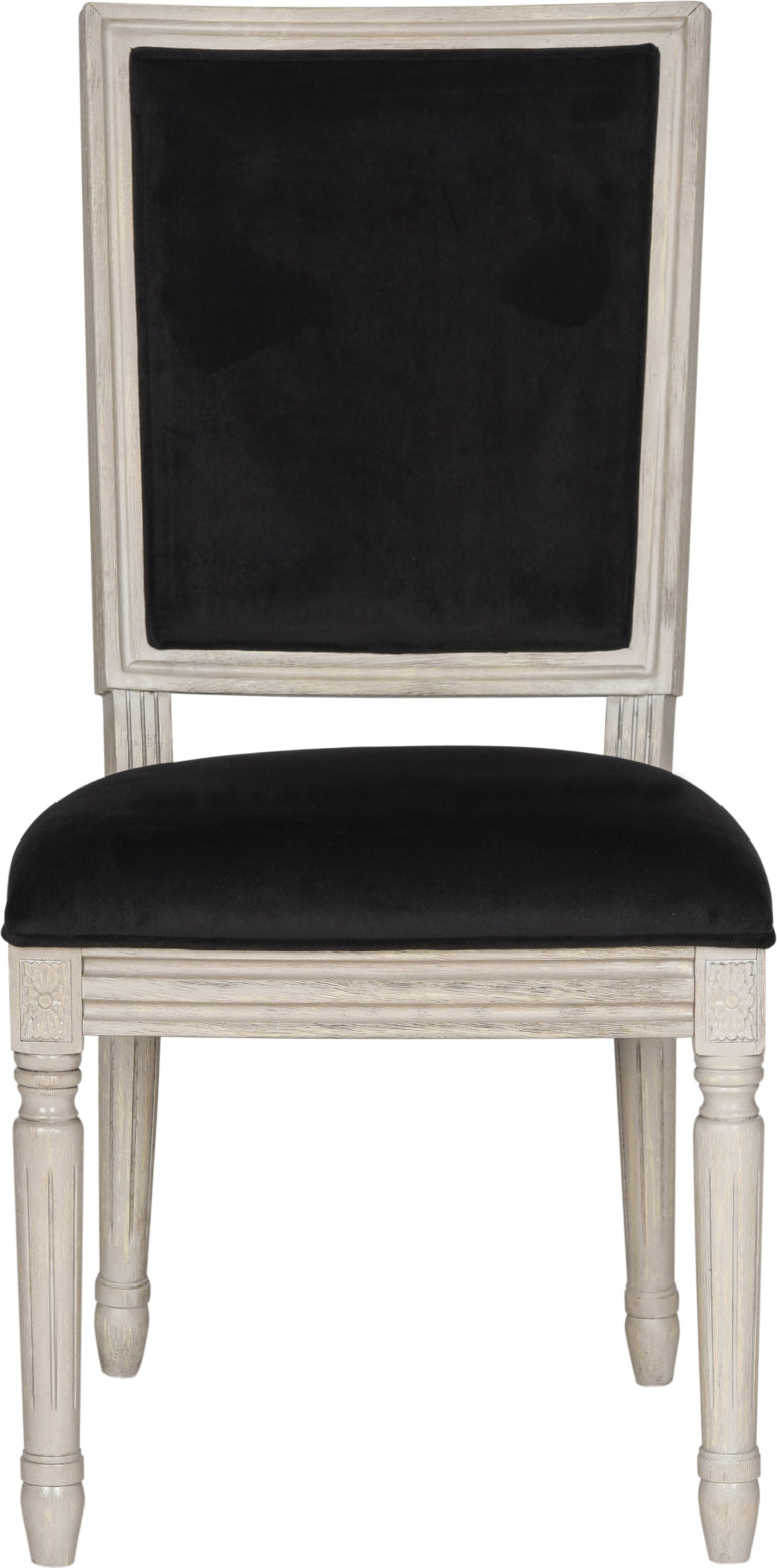 Safavieh Buchanan 19''H French Brasserie Velvet Rect Side Chair-Silver Nail Heads Black and Rustic Grey Furniture main image