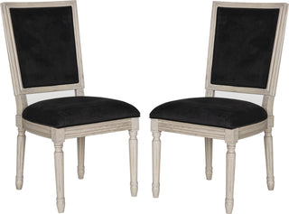 Safavieh Buchanan 19''H French Brasserie Velvet Rect Side Chair-Silver Nail Heads Black and Rustic Grey Furniture 