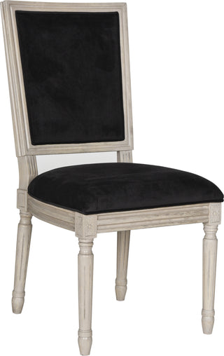 Safavieh Buchanan 19''H French Brasserie Velvet Rect Side Chair-Silver Nail Heads Black and Rustic Grey Furniture 