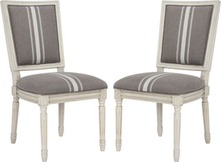 Safavieh Buchanan 19''H French Brasserie Linen Rect Side Chair Grey and Beige Rustic Furniture 