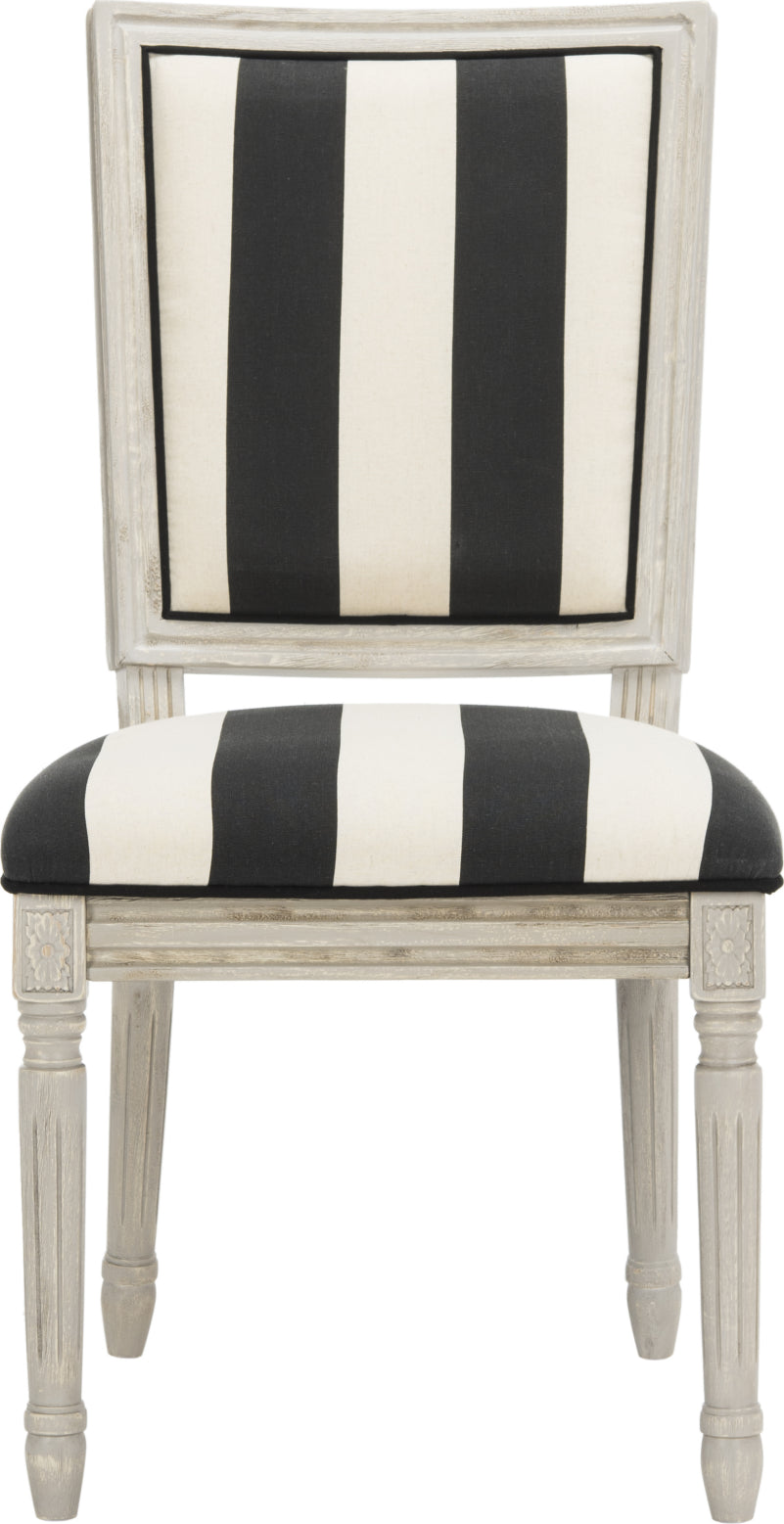 Safavieh Buchanan 19''H French Brasserie Striped Linen Rect Side Chair Black and Ivory Rustic Grey Furniture main image