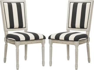 Safavieh Buchanan 19''H French Brasserie Striped Linen Rect Side Chair Black and Ivory Rustic Grey Furniture 