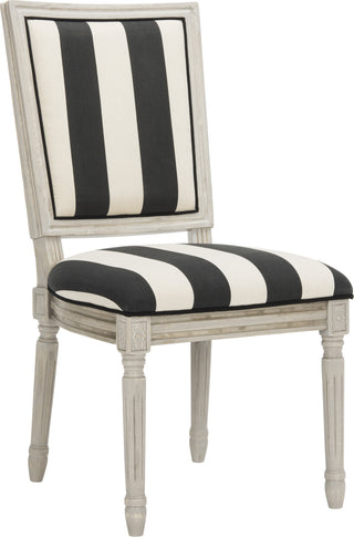 Safavieh Buchanan 19''H French Brasserie Striped Linen Rect Side Chair Black and Ivory Rustic Grey Furniture 