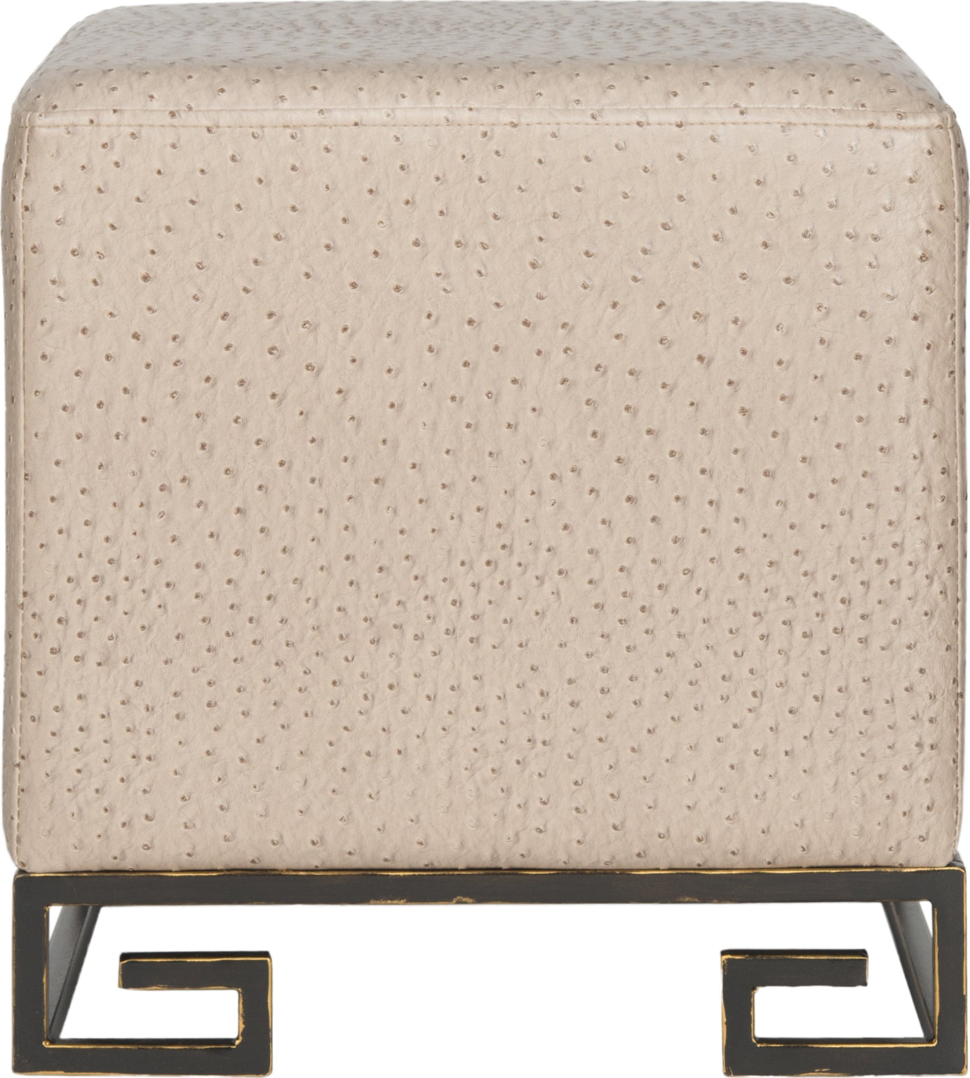 Safavieh Matthias Faux Ostrich Ottoman Taupe and Gold Furniture main image