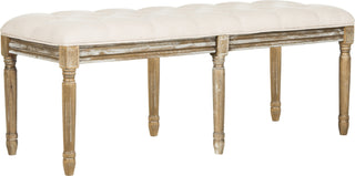 Safavieh Rocha 19''H French Brasserie Tufted Traditional Rustic Wood Bench Beige and Oak Furniture 