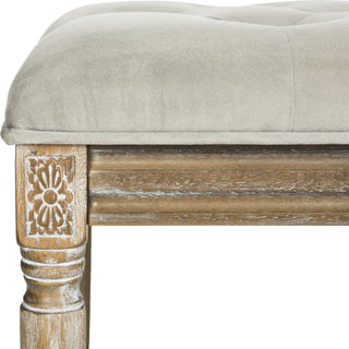 Safavieh Rocha 19''H French Brasserie Tufted Traditional Rustic Wood Bench Grey and Oak Furniture 