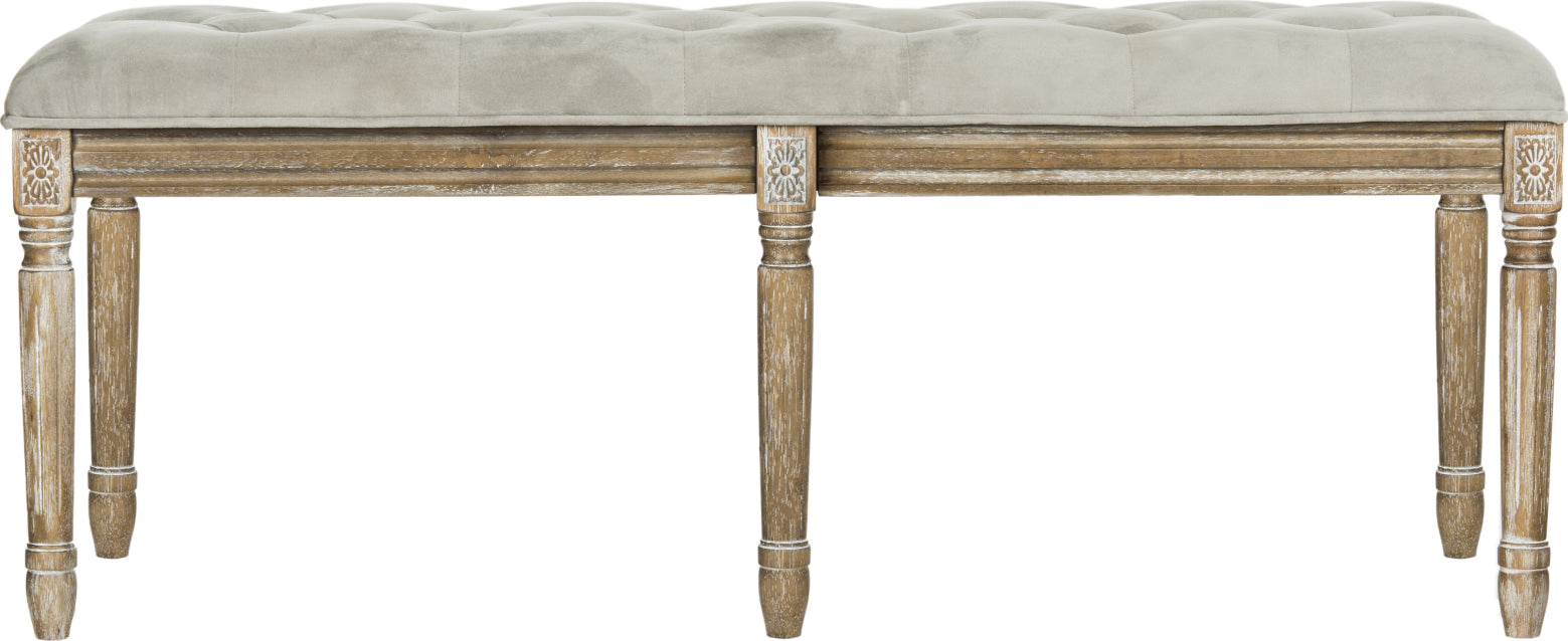 Safavieh Rocha 19''H French Brasserie Tufted Traditional Rustic Wood Bench Grey and Oak Furniture main image