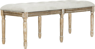 Safavieh Rocha 19''H French Brasserie Tufted Traditional Rustic Wood Bench Grey and Oak Furniture 