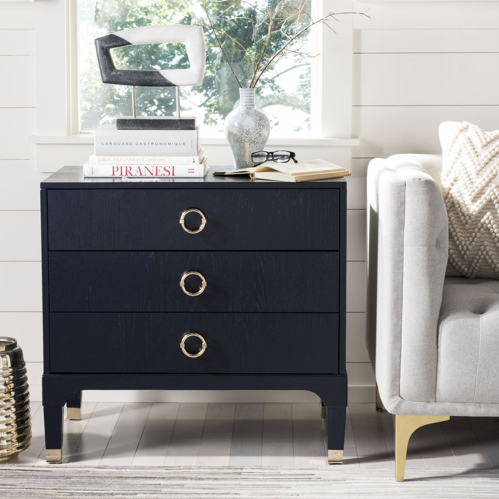 Safavieh Lorna 3 Drawer Contemporary Night Stand Navy  Feature