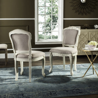 Safavieh Burgess French Leg Brasserie Upholstered Side Chair Taupe and Antique Beige  Feature