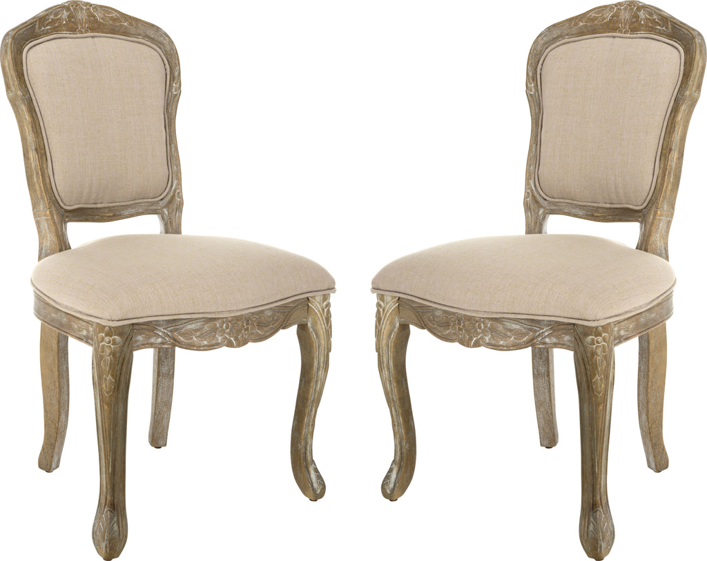 Safavieh Burgess French Leg 37''H Brasserie Upholstered Side Chair Light Oak and Antique White Furniture main image