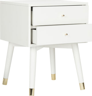 Safavieh Lyla Mid Century Retro Gold Cap Nightstand White 