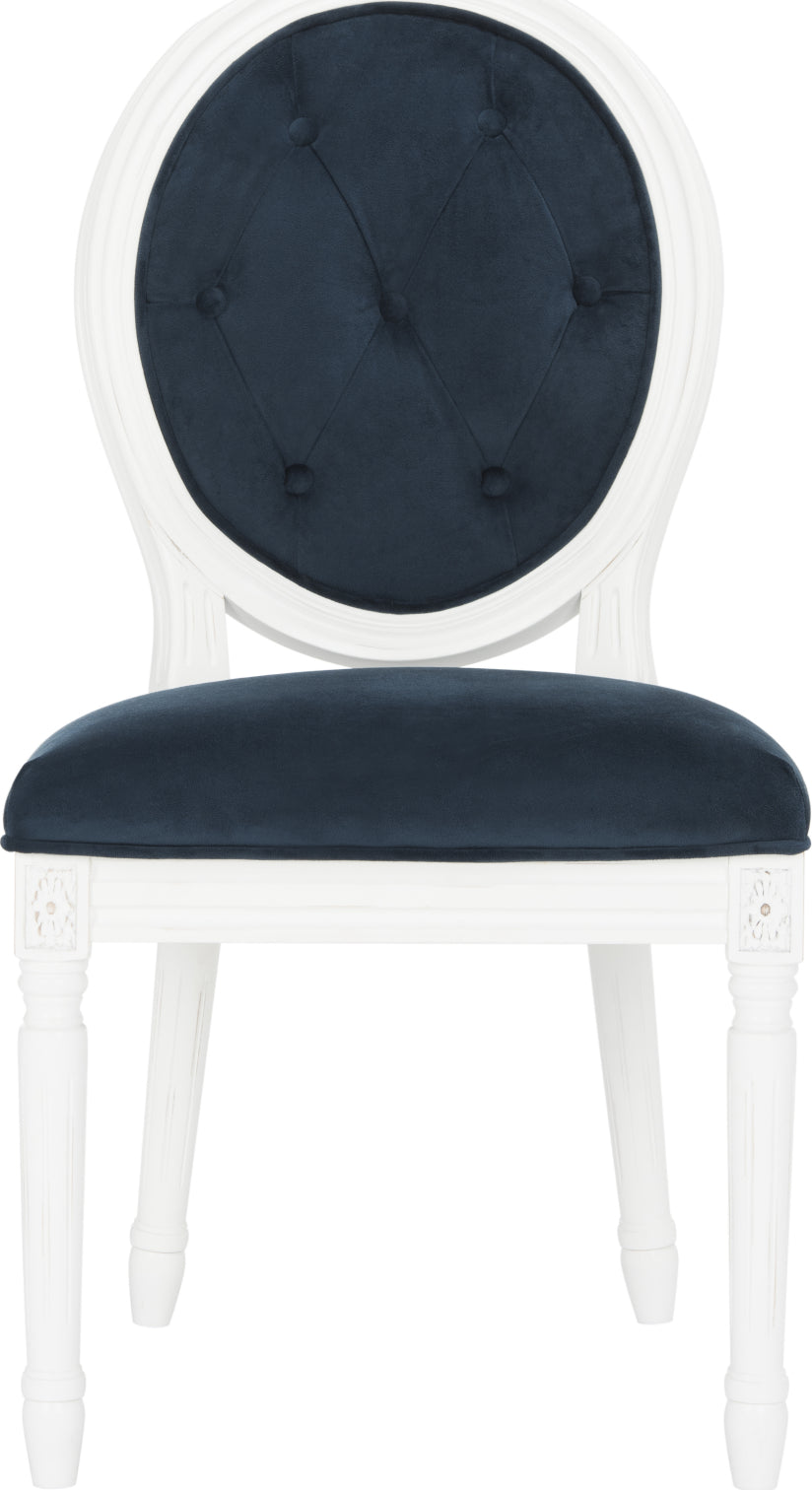 Safavieh Holloway Tufted Oval Side Chair Navy and White Furniture main image