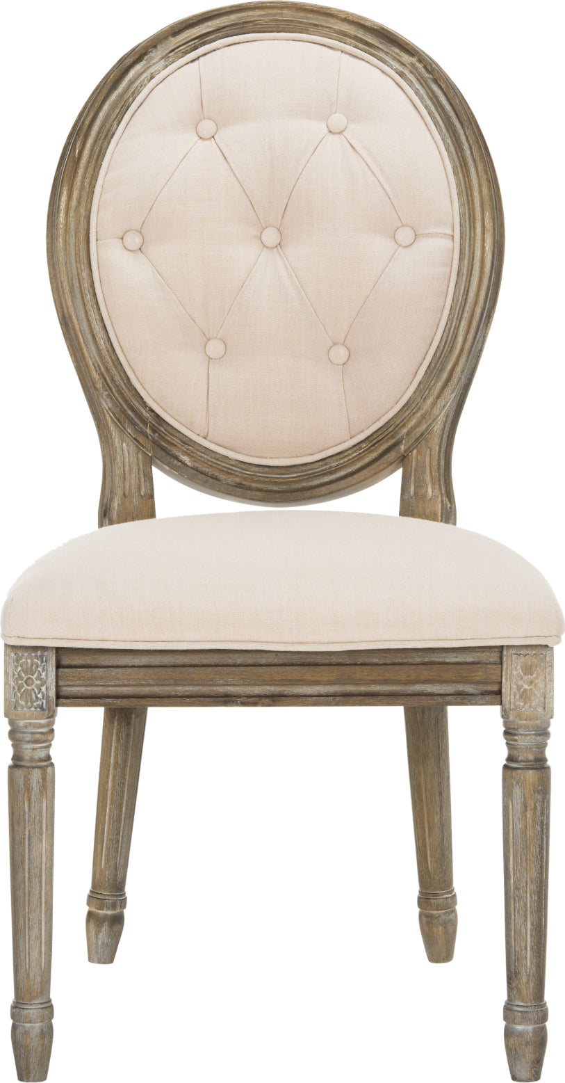 Safavieh Holloway Tufted Oval Side Chair Beige and Rustic Oak Furniture main image