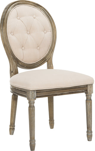 Safavieh Holloway Tufted Oval Side Chair Beige and Rustic Oak Furniture 