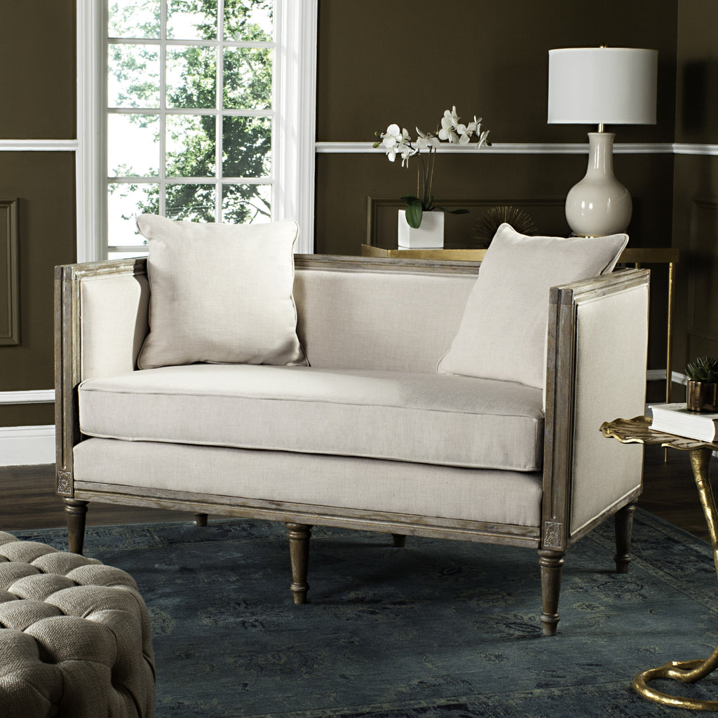 Safavieh Leandra Rustic French Country Settee Beige and Oak Furniture  Feature