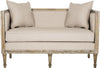 Safavieh Leandra Linen French Country Settee Taupe and Rustic Oak Furniture main image