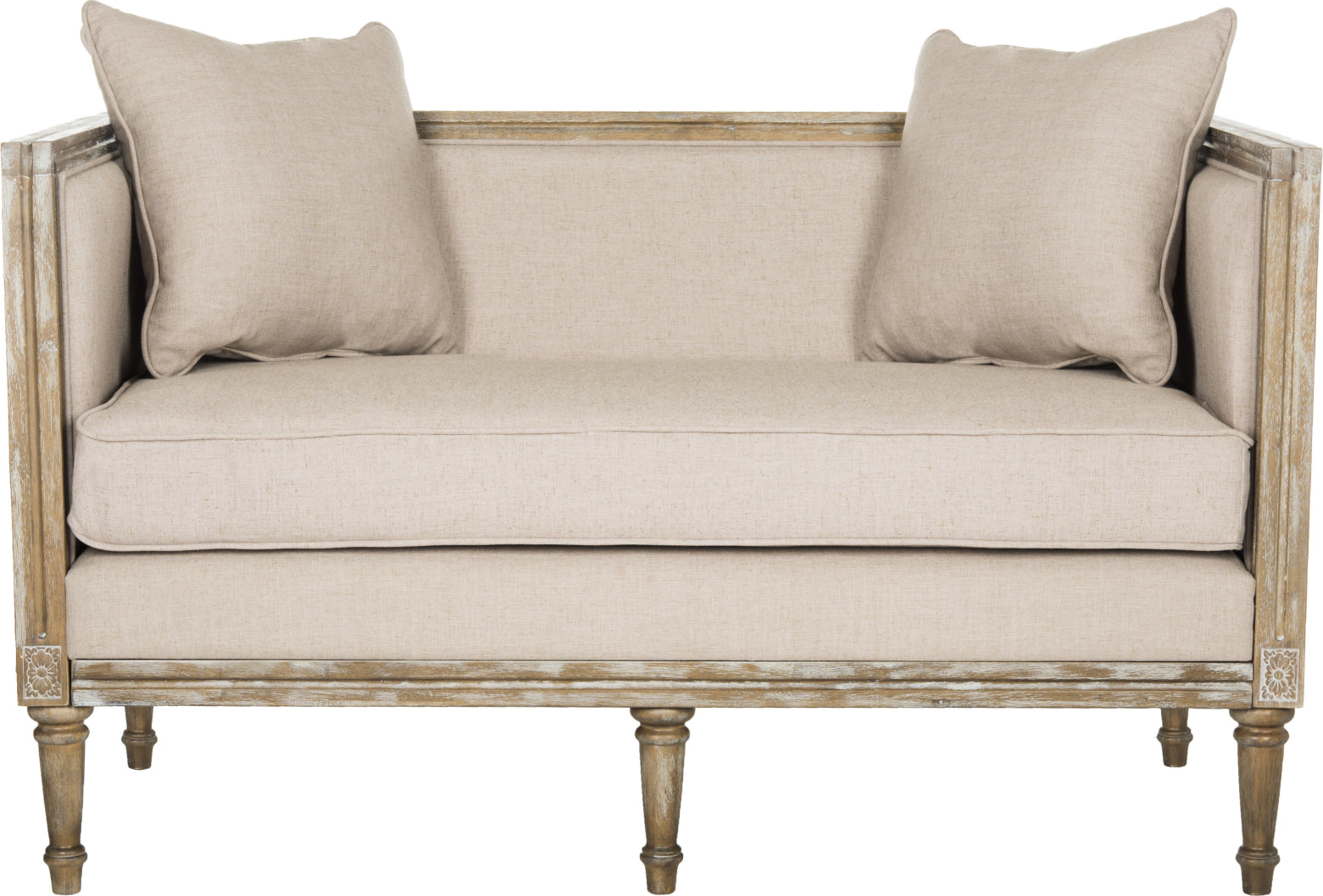 Safavieh Leandra Linen French Country Settee Taupe and Rustic Oak Furniture main image