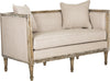 Safavieh Leandra Linen French Country Settee Taupe and Rustic Oak Furniture 