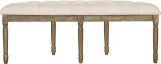 Safavieh Abilene Tufted Rustic Semi Circle Bench Beige and Oak Furniture 