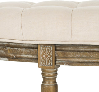 Safavieh Abilene Tufted Rustic Semi Circle Bench Beige and Oak Furniture 